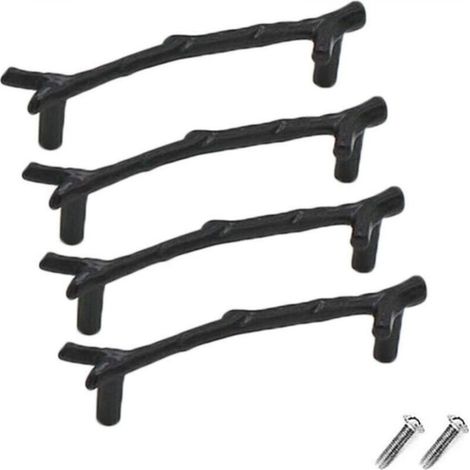 [NIEMALS VERWENDET] Set mit 4 Vintage-Schubladenknöpfen aus Zinklegierung für Schrank, Schublade, Landhaus, Chalet (96 mm, schwarz)