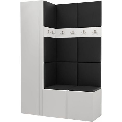 Meuble d'entrée Pinis IX, Blanc, 186x124x46cm, Faux cuir, Stratifié, À poser, Murale