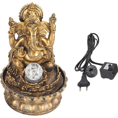 Fontaine d'eau décorative en résine, relaxante et favorisant la circulation de l'air et l'humidité. Éclairage LED. Inspiration Bouddha d'Asie du Sud-Est. Convient pour un bureau. Prise UE 220-240 V. (1/5)