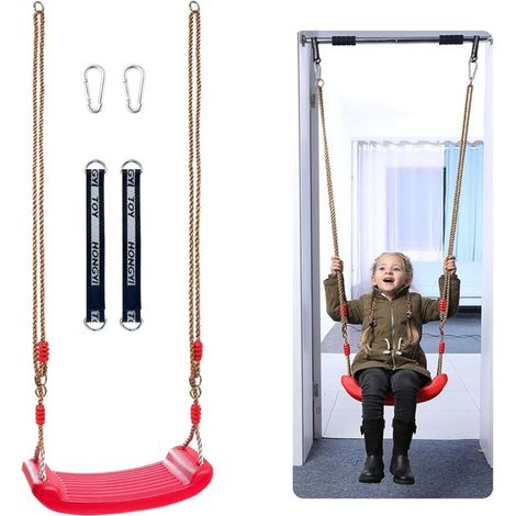 Balançoire pour enfants, siège de balançoire en plastique pour l'extérieur et l'intérieur, résistant aux intempéries, PE souple, rouge, hauteur réglable
