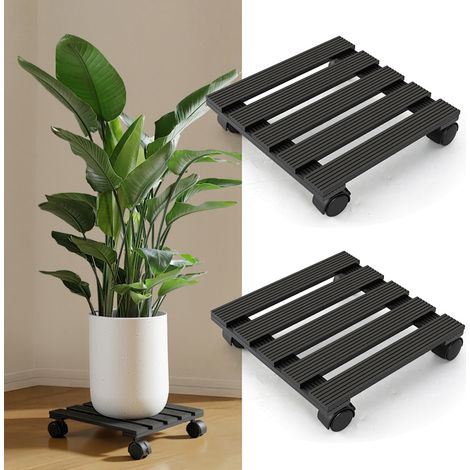 Jiubiaz 2X WPC Pflanzenroller 30cm, Blumenroller Tragkraft 80 KG, Rolluntersetzer mit Rollen, Kübelroller für Pflanzen, Blumentopf(Eckig, Grau)