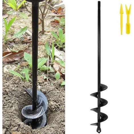 Mèche pour tarière 4x45 cm en acier allié Revêtement noir anti-rouille Pour creuser sols durs et planter fleurs, légumes, arbres (1/3)