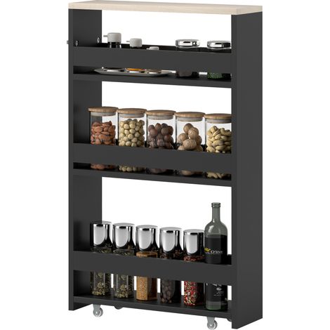 Chariot de rangement à 3 niveaux chariot de stockage étagère sur roulettes avec poignée - 48 x 15 x 80 cm noir