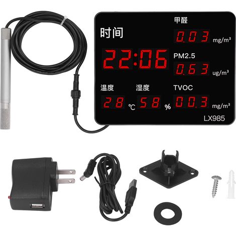 Détecteur Qualité Air Capteur Formaldéhyde PM2.5 TVOC Écran LCD Température Humidité Alarme Temps Réel pour Maison Bureau (1/5)