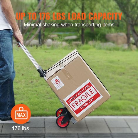 Chariot pliant pliable 80 kg, diable aluminium léger et robuste, convertible avec poignée télescopique et roues caoutchouc, pour déménagement entrepôt (1/5)