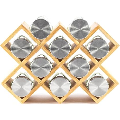 Estante de especias de madera, certificado FSC®, estante de especias para armario, estante de especias para puerta de armario, organizador de cocina sin perforación (marrón, 10 frascos) (1/5)