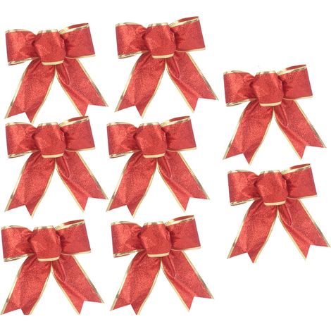 Ribbon - Noeud De Décoration De Noël - 8 Pièces - 15 X 15 Cm - Pour Arbre De Noël Guirlande Fenêtre Escalier Bouteille De Vin - Lot (1/5)