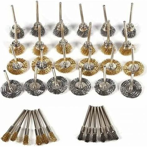 YMYNY 36 pièces ensemble de brosses métalliques pour perceuse en laiton acier poils stylo à bille forme de roue polissage nettoyage outil rotatif (1/5)