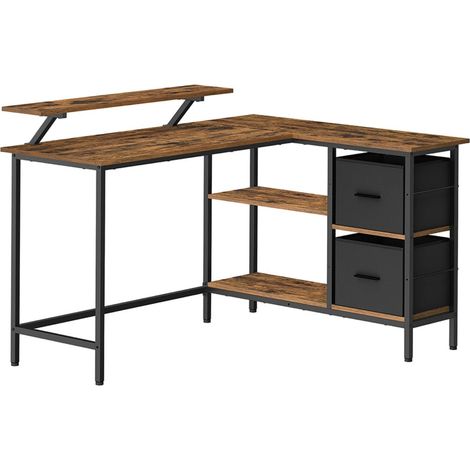 Escritorio en forma de L con 2 cajones espaciosos 105 x 135 x 89,5 cm escritorio para juegos con soporte para monitor escritorio de esquina escritorio de computadora con estante ajustable marrón 12000 (1/5)