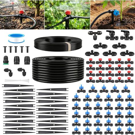 Kit d’Arrosage Goutte à Goutte 101 Pièces avec Compensation de Pression, Tuyaux 15m PVC/PE/PP, 4 Modes, pour Jardin Potager Serre (1/5)