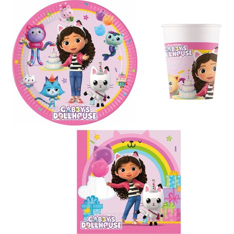 Procos PRO10245291DY - Set da festa S Gabby's Dollhouse, 52 pezzi, piatti, tazze, tovaglioli, stoviglie usa e getta, set da tavola (1/3)