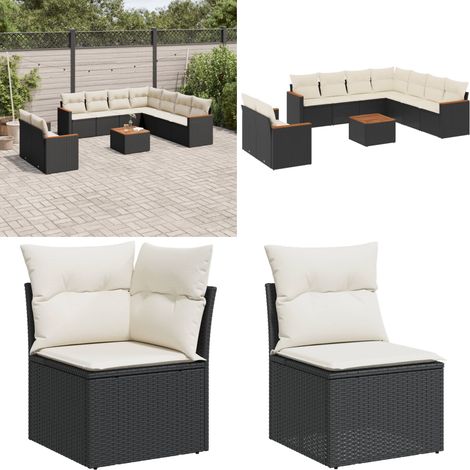 Salon de jardin 10 pcs avec coussins noir résine tressée - Ensemble Salon De Jardin - Mobilier Extérieur - Jardin Design - Chaise Lounge - Table Basse - Home & Living (1/5)