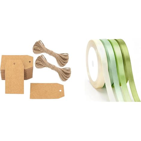 100PCS Étiquettes Papier et 4 Couleurs Ruban Satin Vert Sauge (1/5)