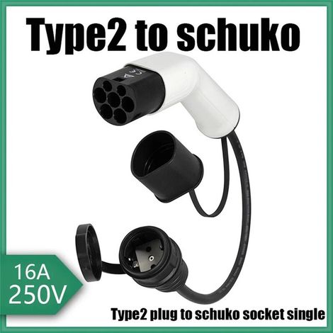 Adaptador de estación de carga tipo 2 a Schuko de 16 A para vehículos eléctricos (tipo 2).