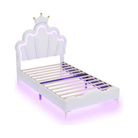 Lit 90x200 princesse couronne blanc simili cuir LED réglable (1/5)