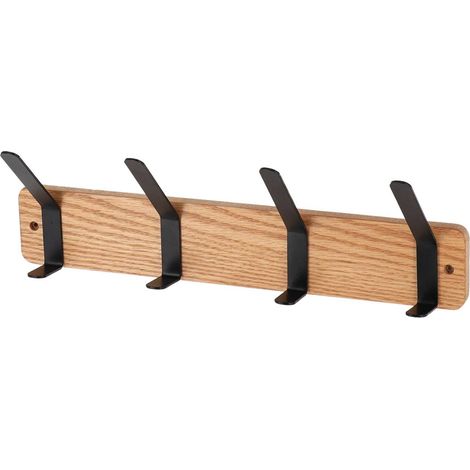 Perchero de madera para fijar con 4 ganchos de metal - negro - Tendance (1/3)