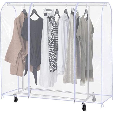 Barre porte-manteaux transparente de 1,80 m avec housse de protection transparente et robuste à fermeture éclair, adaptée pour suspendre des porte-manteaux. (1/5)