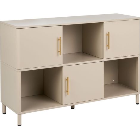 Credenza in acciaio a 3 ante con ripiani e maniglie dorate e beige Ombura (1/5)