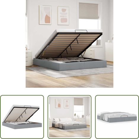 Stauraum - Ottoman-Bett ohne Matratze Hellgrau 180x200 cm Stoff (1/5)