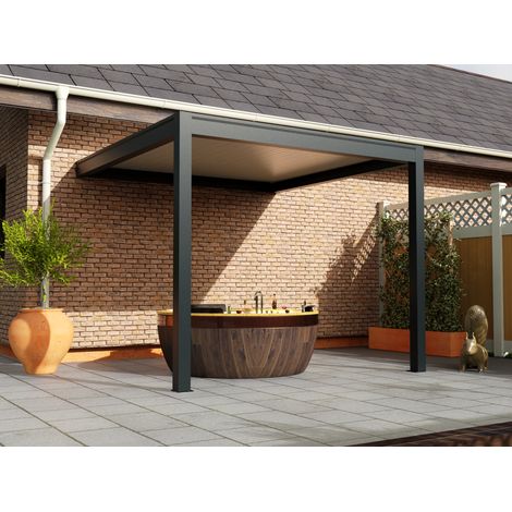 Pergola Bioclimatique Adossée Motorisée Aluminium 3x3 Anthracite O ORIAL France (1/5)