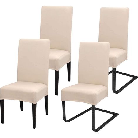4er Set Stuhlhussen Beige, Stretch Stuhlbezüge für Esszimmer, Bankett, Hochzeit (1/5)