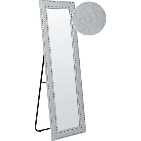 Espejo de pie de piel sintética gris claro 50 x 150 cm soporte tachuelas Locronan