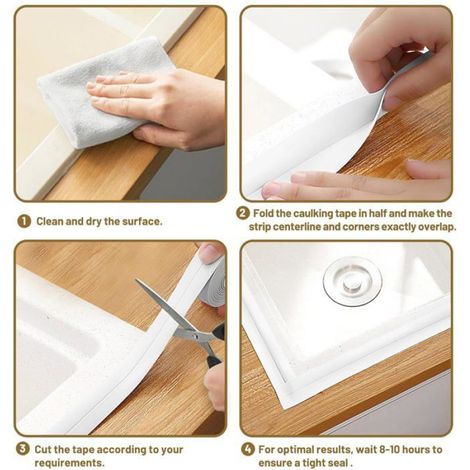 3 Pièces Ruban Adhésif Blanc Cuisine, Ruban d'Étanchéité Anti-Fuite Adapté à Salle de Bains et Toilettes (320 x 3,8 cm) (1/5)