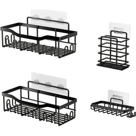 Étagère de salle de bain, sans perçage, étagère murale/de douche – Noire – (1/5)