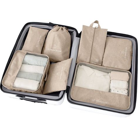 Ensemble de 7 cubes de rangement - organisateur pour valise et sac à dos - beige (1/5)