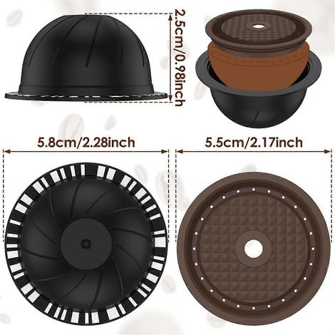 Lot de 5 capsules Vertuo réutilisables pour machine à café, avec 2 couvercles en silicone, 1 cuillère et 1 goupillon (230 ml) - FFY (1/4)