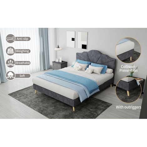 Lit doux minimaliste moderne, tête de lit confortable et douce, 140200CM, gris, meuble de chambre multifonction, cadre de lit coffre bas sans vérin, matelas non inclus. (1/5)