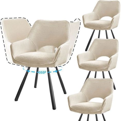 Chaises de salle à manger - WAFTING - Modèle Standard - Velours beige - Pivotantes avec accoudoirs - Pieds métal (1/5)