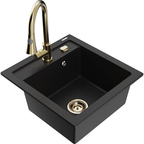Mexen Vito Granitspüle 1-becken mit Küchenarmatur Elia, schwarz - 6503-77-670101-50 (1/5)