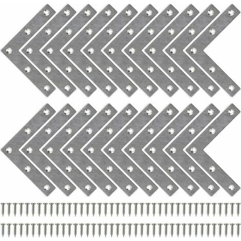 Equerre de Fixation Plats Droits Support en forme de L Metalliques Equerres avec Vis pour Bois Meubles Placard Réparation Support 80 80mm 20 Pièces (1/4)