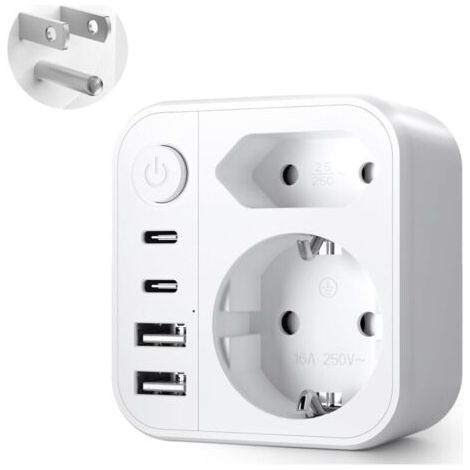6 en 1 Adaptateur Prise USA, Adaptateur Prise USA vers France, Adaptateur Prise France vers USA Canada avec 2 USB A et 2 USB C, pour Canada Américaine Mexique Thailande Dominicaine (1/5)