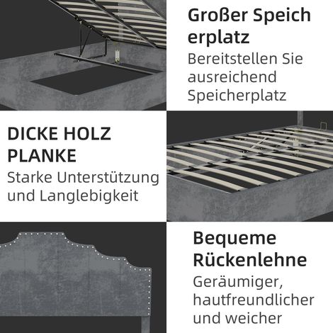 Lit moderne minimaliste et moelleux, tête de lit confortable et douce, 140200CM, gris, meuble de chambre multifonctionnel, sommier coffre haut avec tige pneumatique, matelas non inclus. (1/5)
