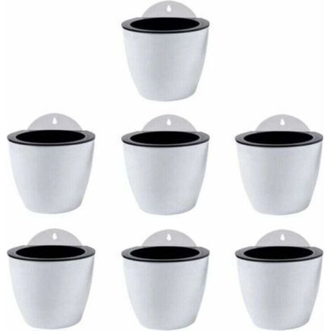 Set of 7 self-watering hanging flower pots, wall decoration, indoor/outdoor flower pots, white plastic wall/window decoration. (1/4)
