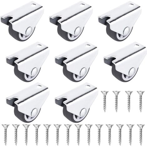 Pack de 8 Mini Roulettes Fixes pour Meubles en PP Épaissi de 15 mm, Charge de 20 kg, Plaque Métallique et Vis Incluses, Idéal pour Améliorer la Mobilité des Meubles (0.5 inch) (1/5)