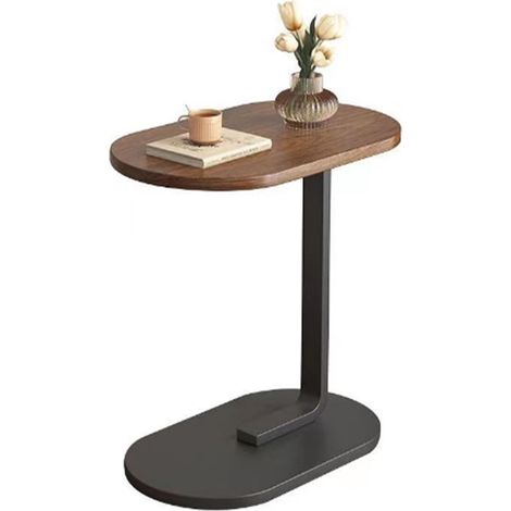 Table d'appoint moderne et simple, portable, couleur noyer, cadre noir, idéale pour le salon et la chambre. (1/5)