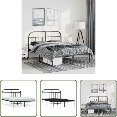 Metallbett - Bettgestell mit Kopfteil Metall Schwarz 150x200 cm (1/5)