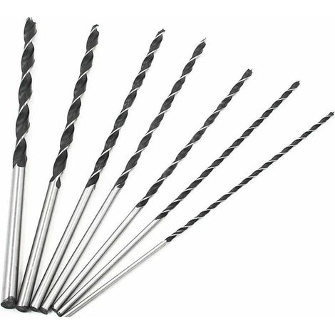 Punte elicoidali extra lunghe da 300 mm, set da 7 pezzi, in acciaio temprato ad alto tenore di carbonio, 4-10 mm, per foratura di fori nel legno