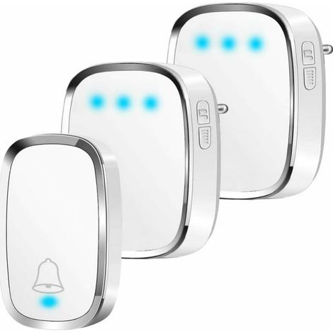 Timbre inalámbrico resistente al agua, timbre exterior de alcance de 300 m, 2 transmisores y 1 receptor, kit de timbre inalámbrico con flash LED, 38 melodías, 5 niveles de volumen, para el hogar y la 