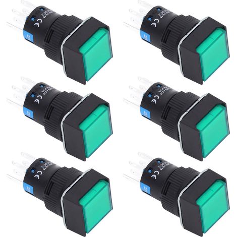 25 Stück quadratische Drucktaster, 8-polig, selbstverriegelnd, mit Kontrollleuchte, für Verteilerkästen, 16 mm, 220 V, grün (1/5)