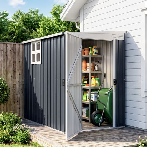 Abri de jardin, abri pour outils de jardin, fenêtres, aérations, verrouillable, acier, gris foncé (1/4)
