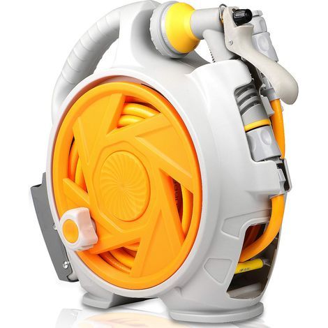Automatische Gartenschlauchaufroller – Tragbarer und kompakter Gartenschlauchaufroller für den Hausgebrauch (45 + 5 Fuß) – Inklusive Sprühdüse mit 7 Modi (Orange) (1/5)