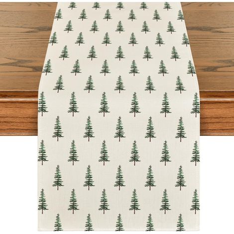 Chemin de table de Noël à sapin beige, décoration saisonnière d'hiver pour cuisine ou salle à manger, pour fêtes à domicile, dimensions : 13 x 48 pouces. (1/4)