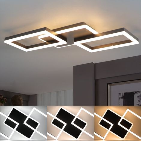 Plafonnier LED Salon - ZMH 48W Lampe de Salon Dimmable Design Moderne Lampe de Chambre Noir avec Télécommande Éclairage de Plafond de Chambre Lampe de Cuisine pour Cuisine Couloir Bureau