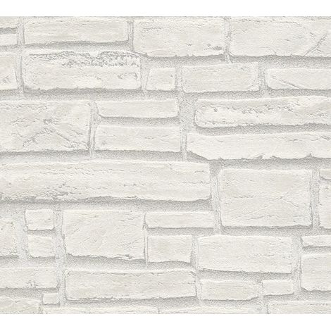 Papier peint intissé AS Création Best of Wood'n Stone 2e édition, gris et blanc, 10,05 m x 0,53 m, 662316 6623-16