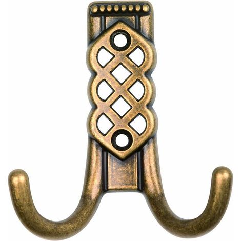 – Crochet double 85mm métal laiton vieilli antique doré – À visser mural – Pour cuisine, salle de bain, porte manteau, dressing (1/2)