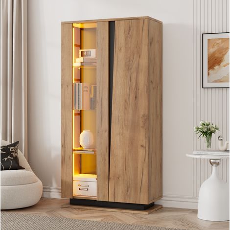Mobile vetrina con LED in truciolare 80x35x160 cm OKMYHOME (1/5)